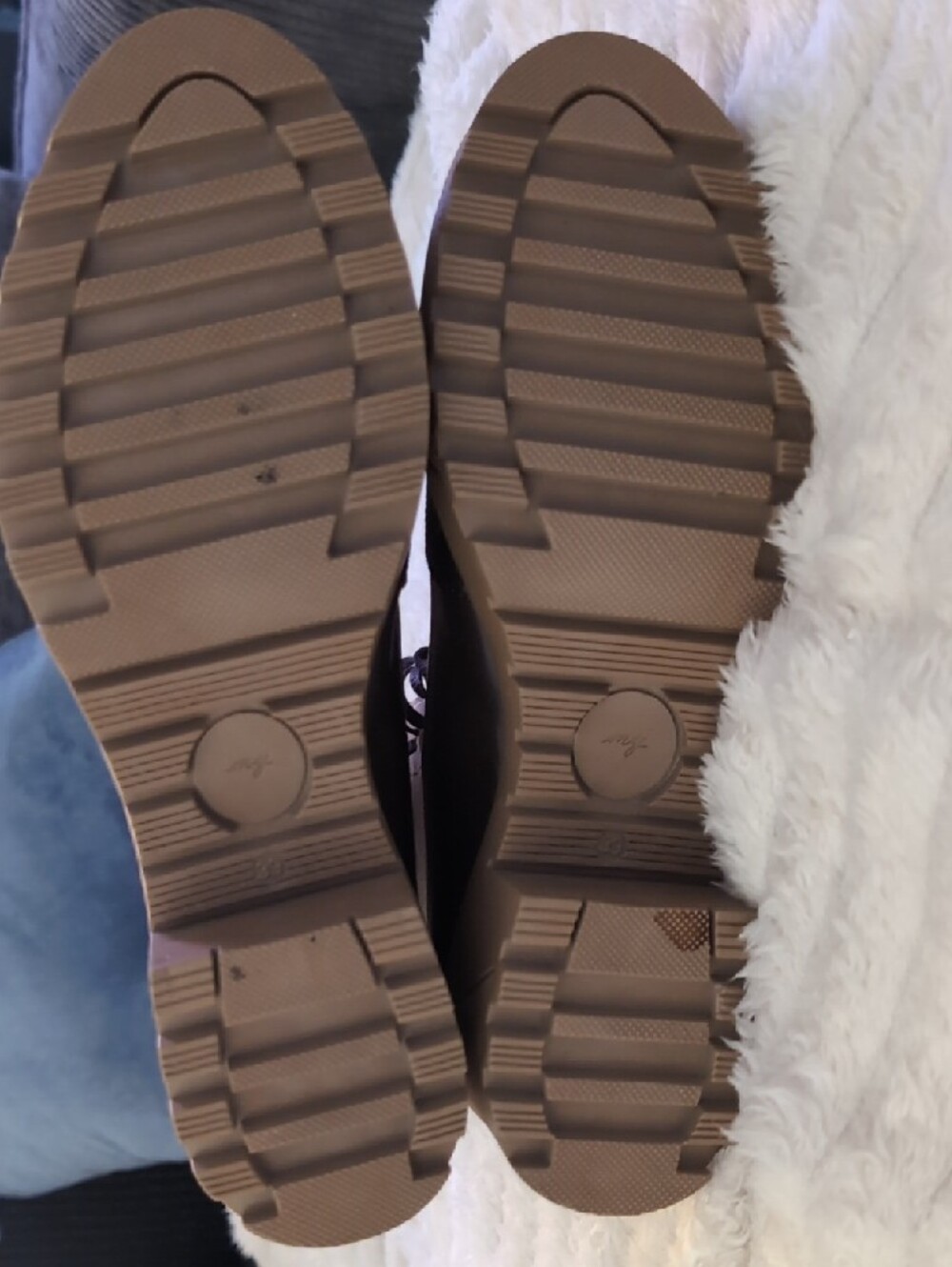 Beige and Brown Lace-Up Combat Boots with Monogram Accent - Picture 4 of 5